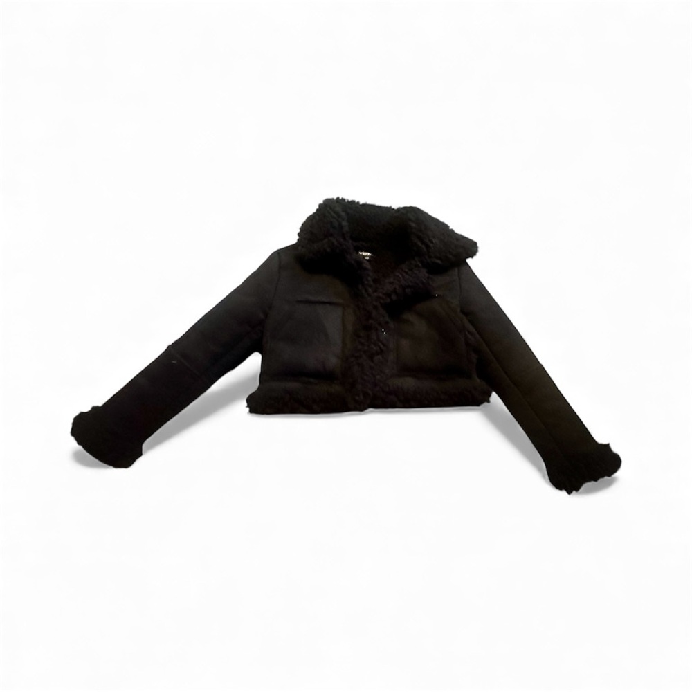 Dolls Kill widow Sherpa faux suade Black Textured Jacket oversized